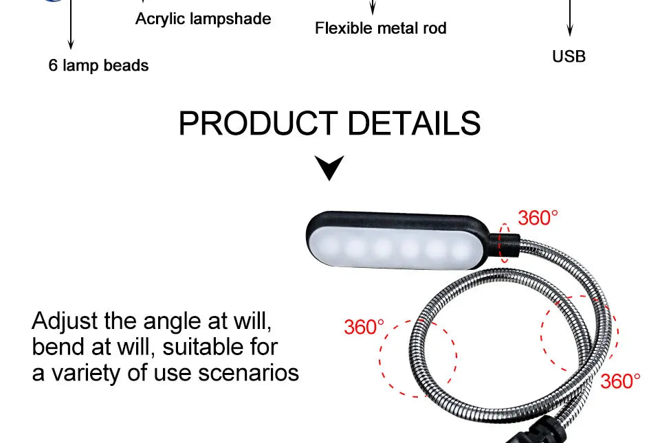 Portable USB Reading Light - Flexible Mini Book Lamp for Laptop ,Desk & Night Reading