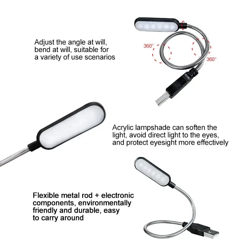 Portable USB Reading Light - Flexible Mini Book Lamp for Laptop ,Desk & Night Reading